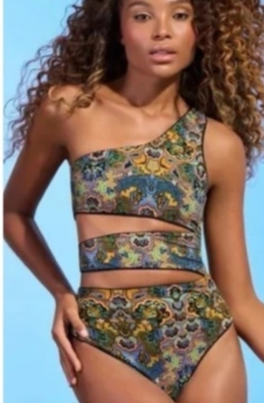 Maaji Cut Out Reversible One Piece Swimsuit In Paisley Black NWOT